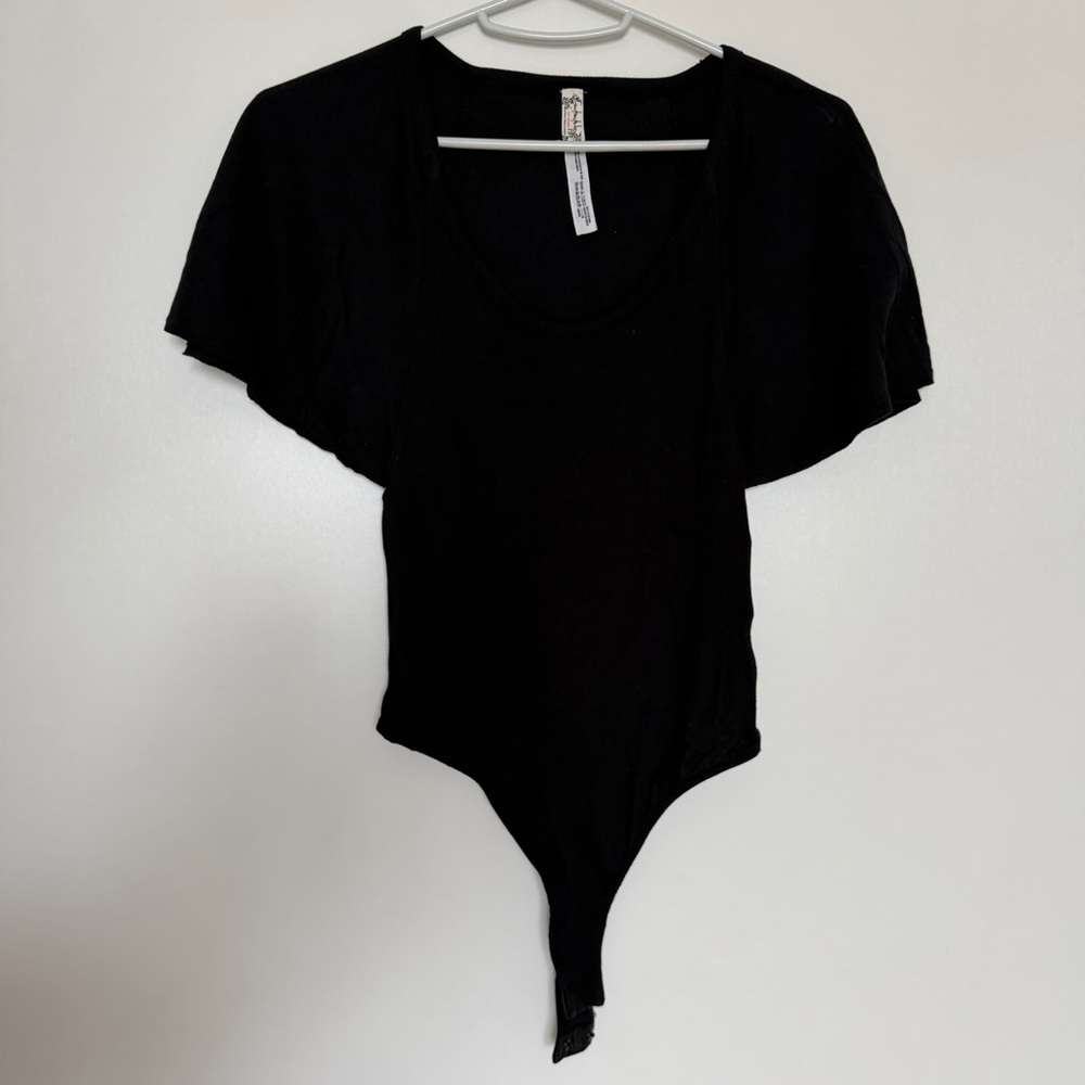 Free People Black Flutter Sleeve Bodysuit